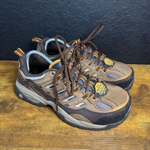 Skechers Men's Cankton Steel Toe Work Sneakers Leather Shoes Mens 9 Brown 77028W